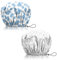 Deokke 2 PCS Shower Cap Reusable Large Waterproof Adjustable Double Layer Elastic Dry Hair Bathing Caps Aesthetic Cute for Women Girls (Q4-Blue Gray)