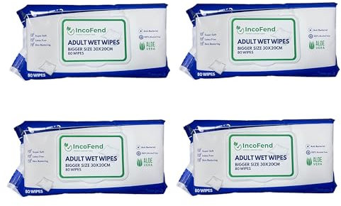 ADULT WET WIPES INCONTINENCE FOR FULL BODY EXTRA LARGE CLEANING CLEANSING PATIENT PREMIUM BED BATH STRONG ALOE VERA TRAVEL HYGENIE SEALABLE LID THICK BODY NO SHOWER INTIMATE (4 Packs)