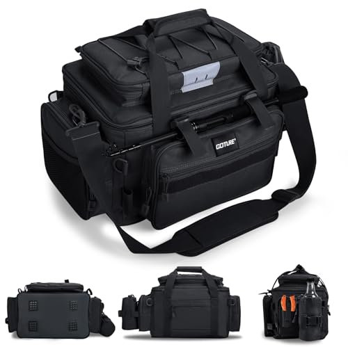 Goture Angeltasche, weiche Seite, wasserabweisend, Umhängetasche, Verstellbarer Angelrutengurt, Angelrucksack Mit gepolsterten Schultergurten, Reflektorstreifen und rutschfestem Boden Schwarz