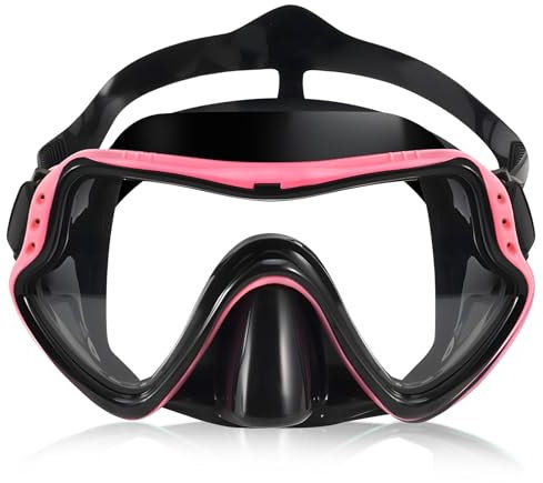 Gafas Buceo Niño, Gafas Piscina Niños 6-16 Años para Niños Niñas, Mascara Buceo Niño con Cubre Nariz, HD Antivaho Antifugas Gafas de Bucear para Buceo, Snorkel y Natación (Rosa)