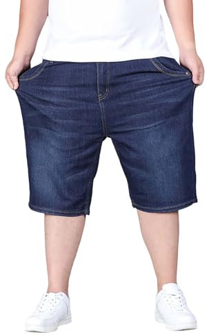 Denim-Shorts für Herren, knielang, gerades Bein, dehnbar, lässig, klassisch, kurze Hose mit Taschen, Vintage-Stil, große Jeans, blau, XL