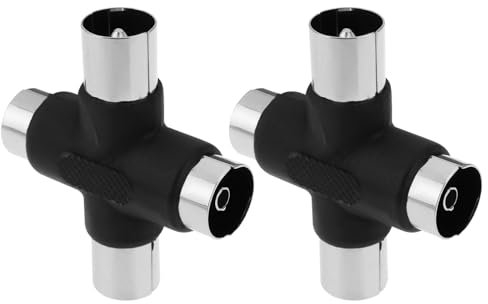 YINETTECH Distribuidor de antena receptor de TV de cuatro vías de 9,5 mm macho a 9,5 mm hembra de 35 x 39,9 mm, divisor de cable coaxial negro