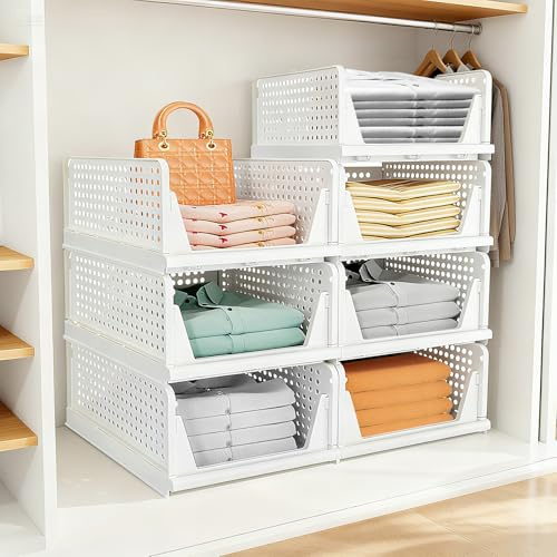 7 Stück große stapelbare Garderobe Lagerung Veranstalter, faltbare Lagerung Box Lagerung Schubladen, Pull Out Closet Veranstalter platzsparende Schublade für Schlafzimmer Bad, 34 x 43 x 19cm (L)
