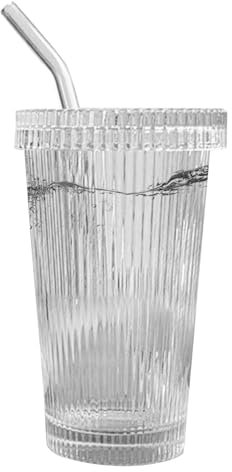 Coupe Esthétique - Pot de café, verre avec paille | Large gamme de verres à thé froid avec couvercle pour smoothies, bière froide, citronnade, jus, frappe, bière, pique-nique, étagère