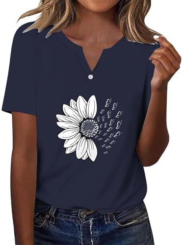 Cocila Chemisier Classe T-Shirt À Manches Courtes Et Col en V pour Femme, Haut Décontracté La T Shirt Cadeau Femme Manche Longue Chemise Noire Chic Élégant Ete Blouse Femm Tunique Vetement