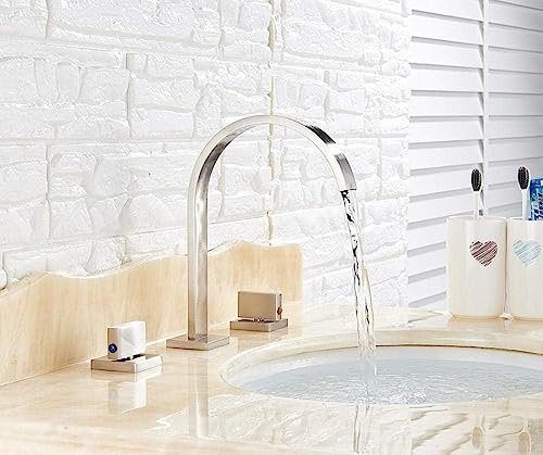 WDSOPK Rubinetti per Lavabo, Rubinetti per Lavabo da Appoggio, Quadrati, con Doppia Maniglia, 3 Fori, per Acqua Calda E Fredda, Nichel Spazzolato. Marca: Rubinetto per Lavabo da Appoggio.