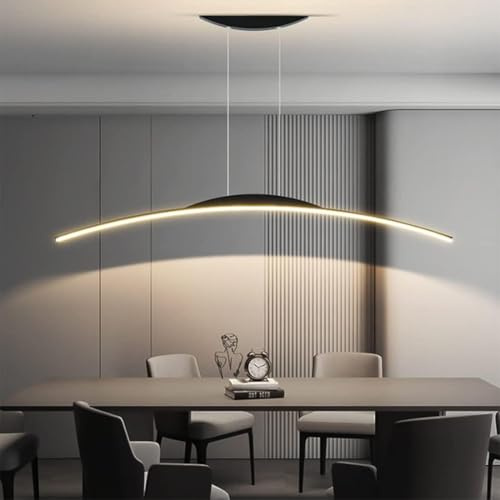Esszimmerlampe LED Hängelampe Pendelleuchte Esstisch Dimmbar Mit Fernbedienung Esszimmer Lampe Wohnzimmerlampe Modern Einfach Linear Hängend Lampen Hoehenverstellbar für Küche (Schwarz, L80CM)