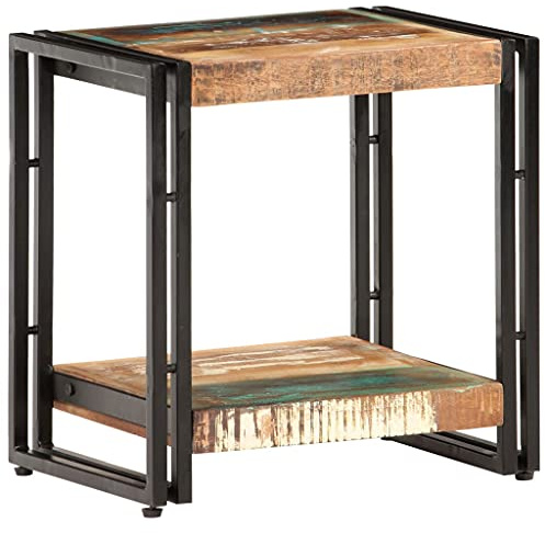 QZZCED Beistelltisch aus industriellem recyceltem Holz mit Ablagefach, Couchtisch aus Teakholz und solidem Griff, robuste Oberfläche für Dekoration, einzigartiger Stil