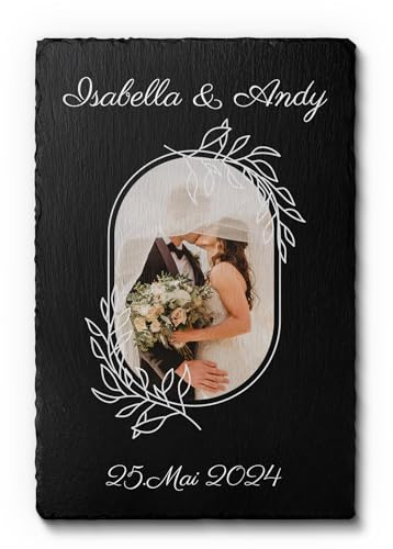 CHRISCK design Schieferplatte mit deinem Foto - Partner Geschenke für Frauen & Männer - Geschenkidee Hochzeitstag - Fotogeschenk Freund Freundin Paar - Liebesgeschenk Schiefer Bild