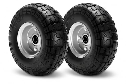 4.10/3.50-4 Solid Rubber Tire Wheels, 10 Inch Tire and Wheel Flat Free,Replacement Wheel for Garden Carts/Dolly/Trolley/Dump Cart/Hand Truck/Wheelbarrow/Garden Wagon (20mm axle（2 PCS）)