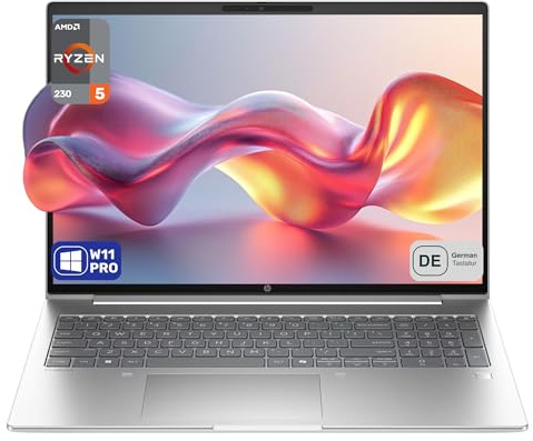 HP ProBook 4 G1a AI PC Business Laptop, AMD Ryzen 5 230, display WUXGA da 16, AMD Radeon 760M, 32 GB DDR5 RAM, SSD da 1 TB, layout tastiera tedesca, Windows 11 Pro, argento