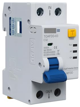Interruptor Automático Dispositivo de detección de fallas de arco AFDD, disyuntor RCBO, protección contra fugas de corriente Residual 2P, protección contra sobrecarga contra cortocircuitos(16A)