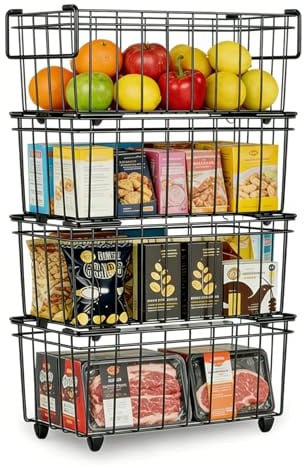 Freezer Baskets 4-Pack, Stackable Freezer Storage Baskets | for Chest Freezers, with Handles Easily Sort and Get Frozen Foods, Allows Air Circulation for Better Freshness