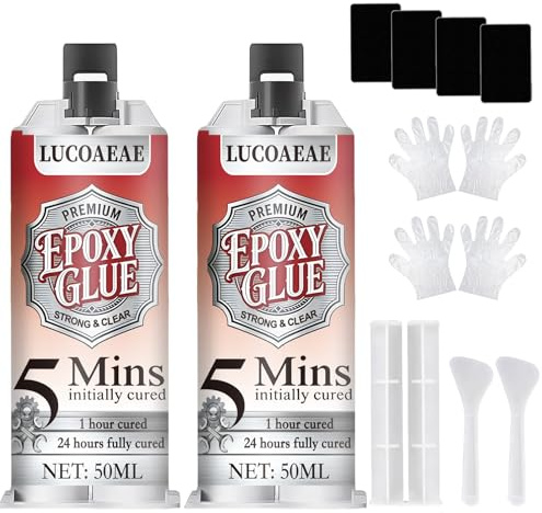 LUCOAEAE 100ml Pegamento Epoxi 2 Componentes Extra Fuerte e Impermeable | Adhesivo Epoxi Transparente de Curado Rápido en 5 Minutos para Metal Plástico Madera Cerámica
