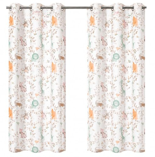 heimtexland Kindergardine Safari Typ930 Bunt - 1 Ösenschal HxB 145x140 cm | Vorhang Kinderzimmer Leinen-Optik halbtransparent Tiere bunt Ösen Kindergardine durchscheinend Deko Gardine