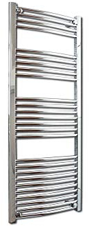 600mm(w) x 1400mm(h) Curved Chrome Heated Towel Rail, Radiator, Warmer 2719 BTUs Bathroom Central Heating Ladder Rail (Horizontal Bar Pattern: 4-5-7-10)