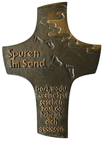 Bronze Kreuz 'Spuren im Sand', 18 cm, Peters