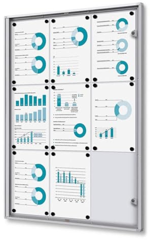 Schaukasten innen 9x DIN A4 | Brandschutz B1-Norm | Info-Vitrine Baustoffklasse B1 nach DIN 4102 schwer entflammbar | magnetische Rückwand, abschließbar | brandsicher für Innenbereich & Wandmontage
