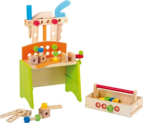 small foot 5840 Werkbank Deluxe aus stabilem Holz, mit allerlei Zubehör und Werkzeug sowie einem Schraubstock