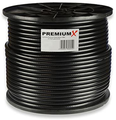 Premium X 100m BASIC Koaxialkabel schwarz 135dB 4-fach CCS Koaxkabel Antennenkabel Digital SAT TV Kabel RG6 Class A