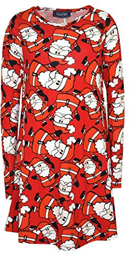 A2Z 4 Kids Girls Christmas Dress Multi Xmas Long Sleeve Dresses - Xmas-Dress New Santa Print 5-6