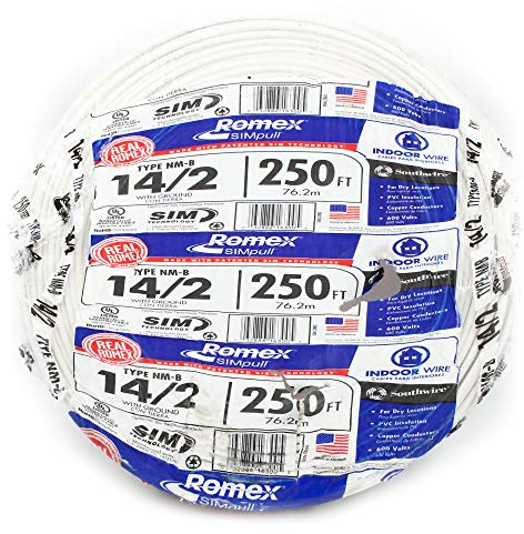 SOUTHWIRE Company #28827455 250' 14/2 W/G NM Indoor Cable, for Dry Location, Compatible with Standard Electrical Devices