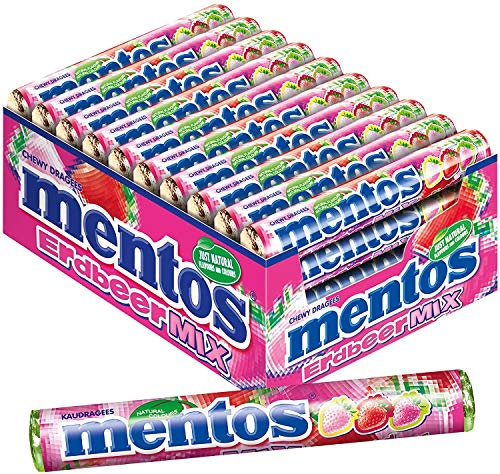 Paquet de 40 rouleaux dragées Mentos strawberry mix