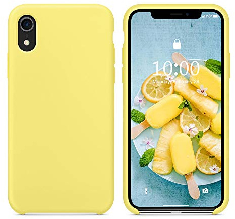 SURPHY für iPhone XR Hülle Silikon, Stoßfest Handyhülle iPhone XR Case aus Flüssigsilikon Schutzhülle mit weichem Mikrofaser-Kissen, 6,1 Zoll (2018), Zitronengelb