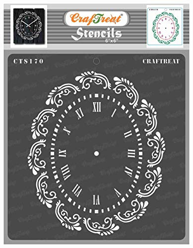 CrafTreat Wiederverwendbare Uhren-Schablonen zum Malen auf Leinwand, Fliesen und Scrapbook-Zubehör – 15,2 x 15,2 cm – DIY-Uhr-Hintergrund-Schablone – Bullet Journal-Schablonen