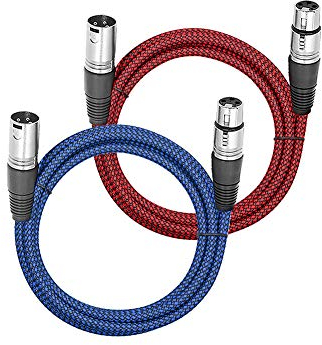 LoongGate Premium-XLR-Kabel, Stecker auf Buchse, 3-poliger Stecker, Nylongeflecht, abgeschirmt, professionelles Mikrofon-/Audiokabel für Aufnahmen, Mischer, Lautsprechersysteme 3 m 2er-Set