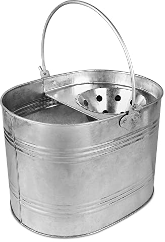 ASAB Heavy Duty Metal Mop Bucket Galvanised Steel Strong Handle Basket with Wringer General Cleaning Home Office Floor, Standard