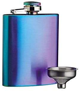 prime Homewares Hip Flasks New Styles New Colours Full Stainless Steel Flasks and Funnel Sets (6oz Rainbow Hip Flask + Funnel)
