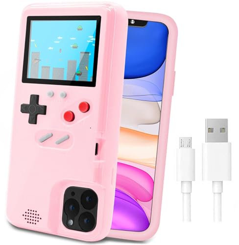 LucBuy Étui de Jeu pour iPhone, Housse de Protection Rétro-alimenté avec 36 Petits Jeux,Écran Couleur,Coque de Jeu Vidéo Antichoc pour iPhone 11 - Rose