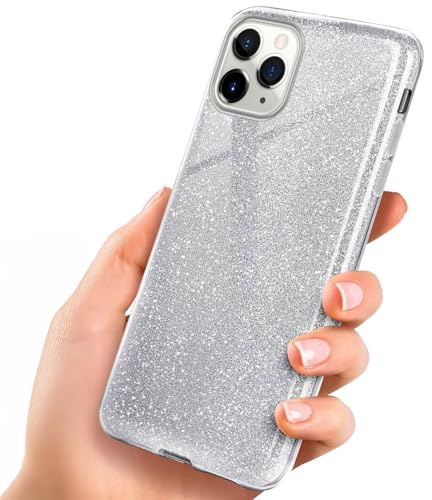ONEFLOW Glitter Case für iPhone 11 Pro Max Glitzer Handyhülle mit Kameraschutz, Stylische Hülle Glitzernd, Dünne TPU Schutzhülle für Damen, Glitzerhülle Qi kompatibel, Silber