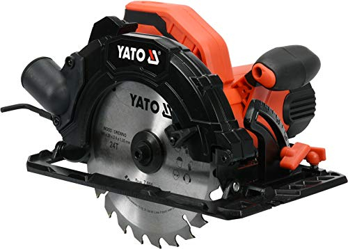 YATO Professional hand-held circular saw with cutting angle adjustment (1500 Watt, saw blade: 185 mm, cutting depth: 63 mm at 90°, 44 mm at 45°, 5500 rpm) including saw blade and suction adaptor