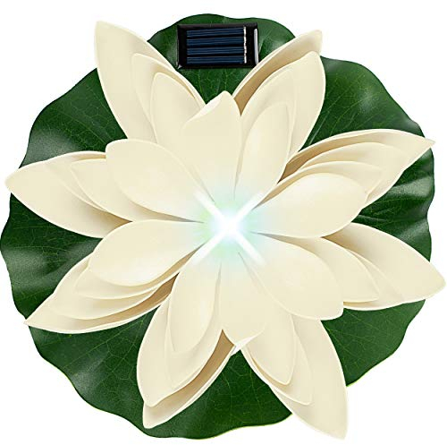 alles-meine.de GmbH Solar - LED Licht - schwimmende Seerose - weiß & grün - Ø 29 cm - Leuchte - Blume Blüte - Solarblume - Garten Wetterfest für Innen Außen - Wasser - Teich - Te..