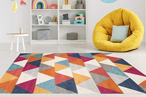 Carpeto Rugs Teppich Wohnzimmer Kurzflor Grau Modern Geometrisch Rauten Muster - Niedrigflor Teppich für Wohnzimmer Jugenzimmer Kinderzimmer/Öko-Tex Pastell Bunt 180 x 260 cm