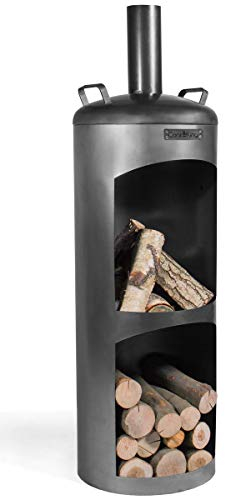 CookKing Faro Poêle à bois fait main avec compartiment à bois, pour jardin, noir, 158 x 40 x 40 cm