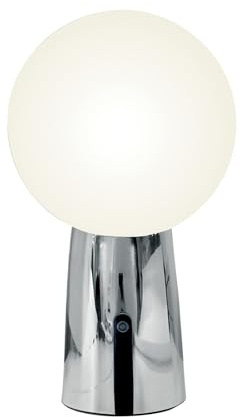 Zafferano, Olimpia Pro Lampe mit Glänzendem Chrom-Finish, Wiederaufladbare und Kabellose Tischlampe mit Touch Control, Geeignet für den Innen- und Außenbereich, Dimmer, 3000 K, Höhe 26 cm