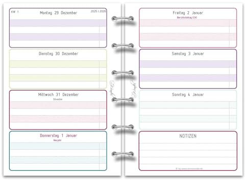 SinnWunder®2026 Premium Wochen-Kalendereinlagen - 1 Woche auf 2 Seiten und gratis ToDo-Listen - Größe Pocket mit Filofax-Lochung - LuckySinn