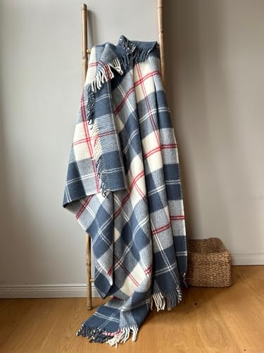 JOWOLLINA WOOLONLY 100% Lammwolle Wolldecke Plaid Karo Schottenmuster Tartan (Taubengrau, 150x205 cm)