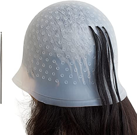 Pre Holes Highlighting Cap Reusable Bleaching Silicone Hair Highlight Cap with Hook Thick Hair Cap for Highlights DIY Dyeing Color