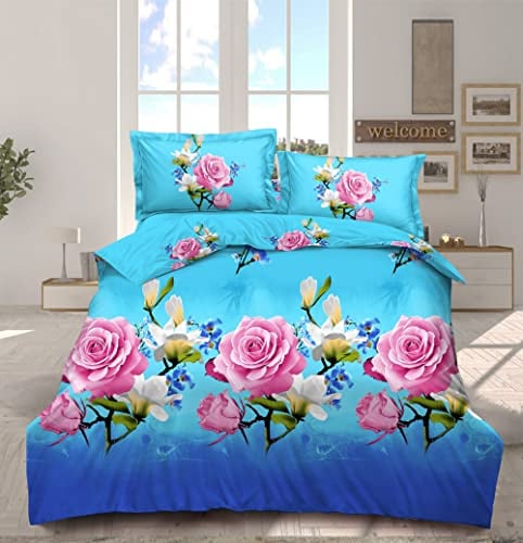 PRIME LINENS 3D Duvet Cover Set 4 Piece Microfiber Printed Design Quilt Cover Bedding Set with Pillow Cases and Extra Fitted Sheet Machine Washable (Super King 4 piece, 3D Printed 343)