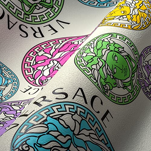A.S. Création VERSACE WALLPAPER Bunt Weiß Rosa Blau Luxus Tapete Designer Vliestapete Logo Medusa 386101 10,05x0,70m Made in Germany