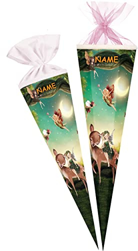 alles-meine.de GmbH Schultüte - Waldfee & Waldtiere 70-85 cm Größe wählbar inkl. Name - Zuckertüte - Tüllabschluß/Filzabschluß - eckig/rund - Mädchen - klein & groß -..