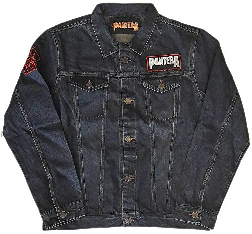 Pantera Unisex Adult Vulgar Display of Power Back Print Washed Denim Jacket (S) (Denim Blue)
