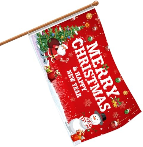Weihnachtsflagge, 91 x 152 cm, doppelseitig, Frohe Weihnachten und Happy New Year Flagge, großer Stoff, Weihnachtsbaum, Weihnachtsmann, Schneemann, Flagge, Banner für Weihnachten, Winterurlaub,