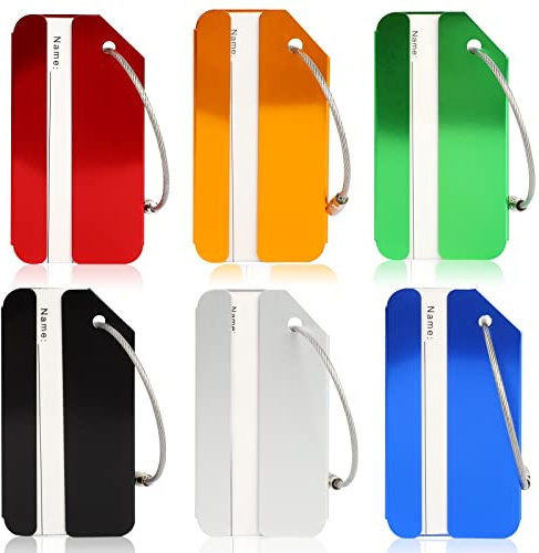 6 Pack Metal Luggage Tags for Suitcases, Waterproof Suitcase Tags for Travel Luggage Bag, Luggage Labels with Name ID Card for Family, Friends (6 color)