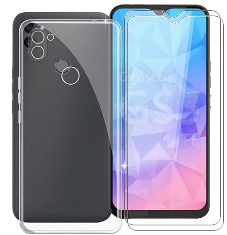 KJYF Kristall Hülle & 2 Stück Schutzfolie für Gigaset GS5 Lite (6.3), Weiche Silikon Schutzhülle Stoßfest Protective Case Cover mit Gehärtetem Glasfolie für Gigaset GS5 Lite - Transparent