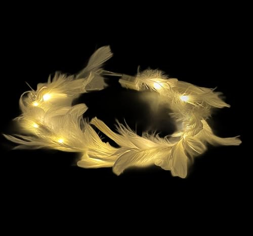 BF Souvenirs LED Haarkranz Feder mit weißen Federn für Hochzeit Fasching Karneval Weihnachten Engel Party Dekoration Junggesellinnen Abschied Haarschmuck Oktoberfest
